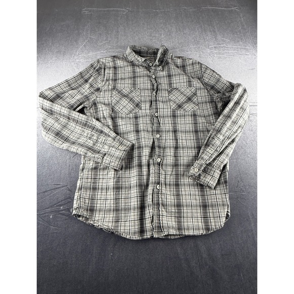 Warp & Weft Other - Warp & Weft Mens Grey Plaid Long Sleeve Button Down Cotton Shirt Size L